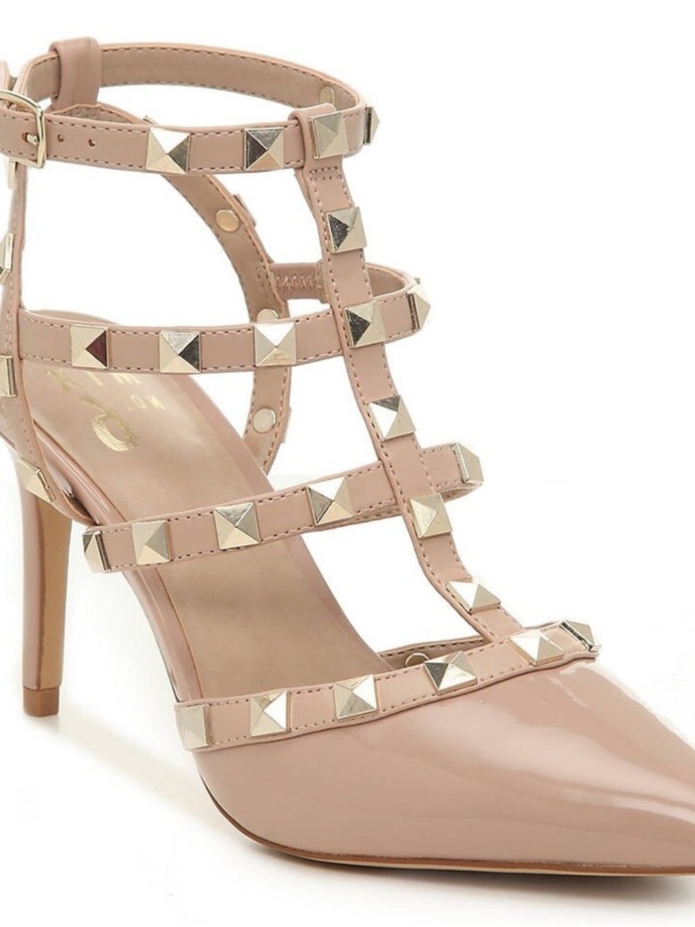 Mix No. 6 Nude Patent Pointed-Toe Studded T-Strap Heels size 11